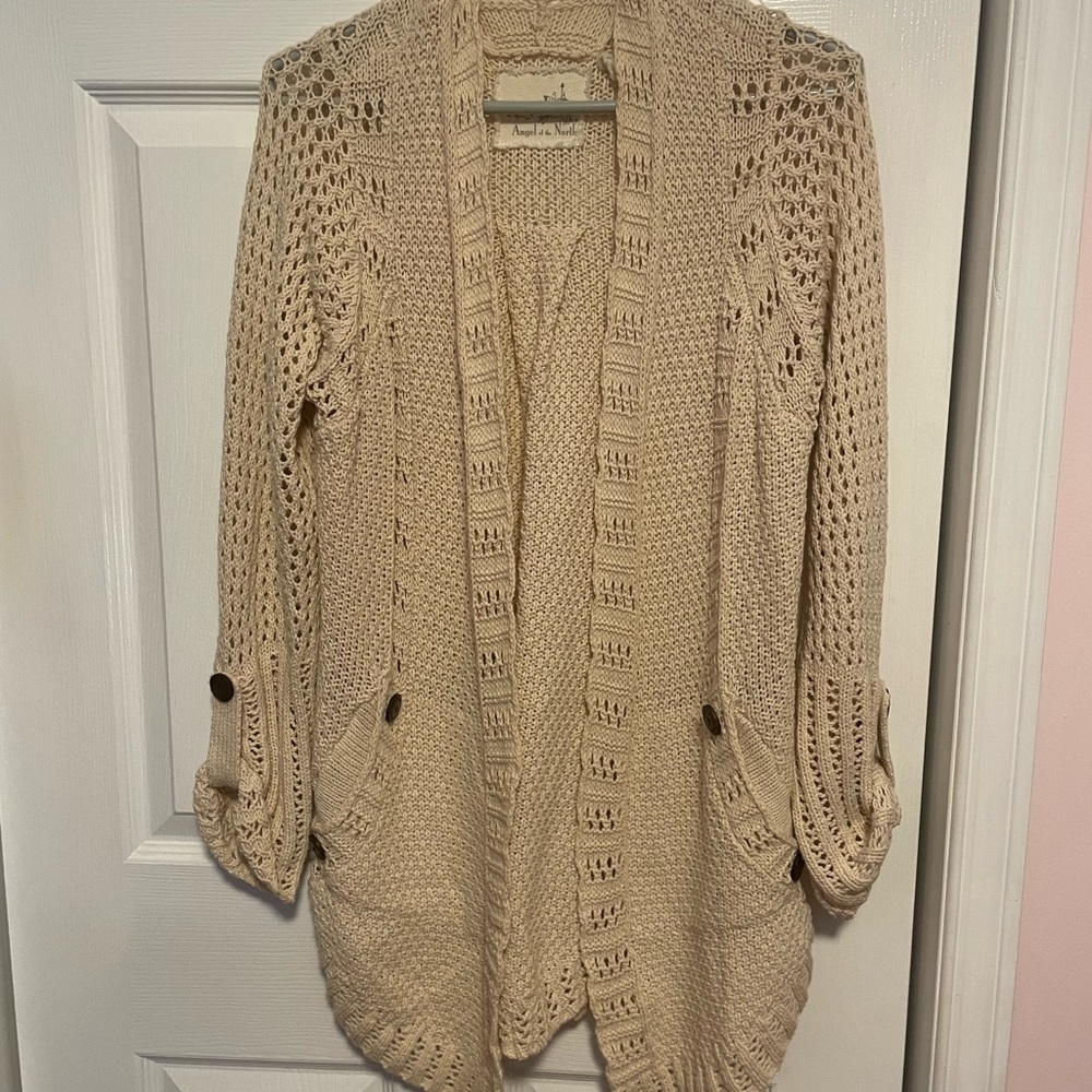 Anthropologie Cream Open-Knit Cardigan
